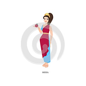 Cute sexy greek woman god Hera, red, blue clothes