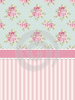 Cute shabby chic background with roses and polka dots photo