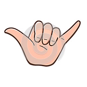 Cute Shaka hand sign gesture design vector flat isolated illustration
