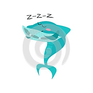 Cute shark cartoon character sleeping, funny blue fish vector Illustration