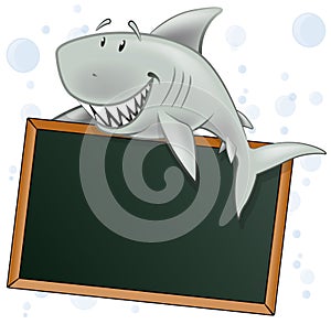 Cute Shark Character with Blank Sign.