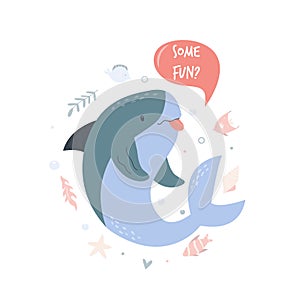 Cute shark design. Poster with adorable character