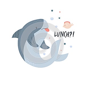 Cute shark design. Poster with adorable character