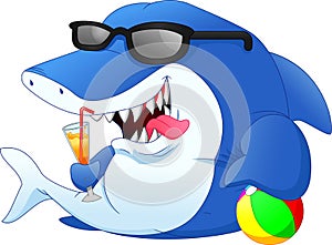 Cute shark is drinking orange juice