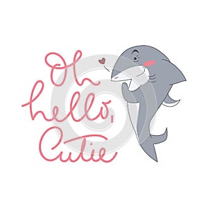 Cute shark illustration with lettering inscription