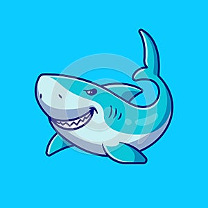 Cute Shark Swimming Cartoon Vector Icon Illustration.