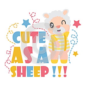 Cute sheep boy is happy cartoon illustration for Kid t-shirt background design