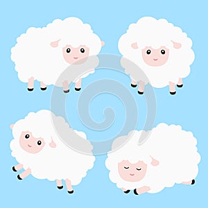 Cute Sheep Cartoon Set on Blue