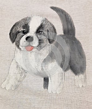 Cute sheep dog puppy - painted illustration