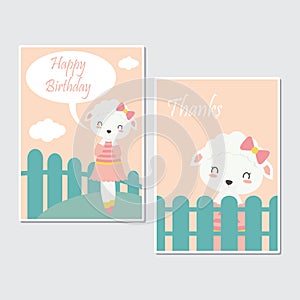 Cute sheep on the farm suitable for birthday card design