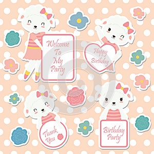 Cute sheep and flowers suitable for kid sticker set design