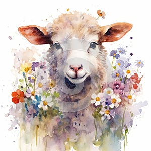 cute sheep among the flowers