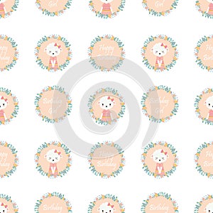 Cute sheep on flowers wreath vector cartoon suitable for birthday wallpaper design