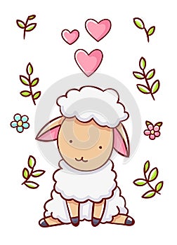 Cute sheep love hand drawn isolated on white background