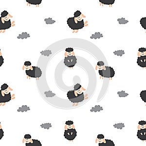 Cute Sheep Seamless Pattern, Cartoon Background vector Illustration