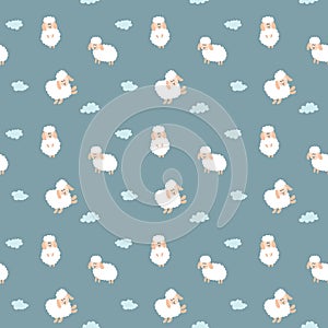 Cute Sheep Seamless Pattern, Cartoon Background vector Illustration