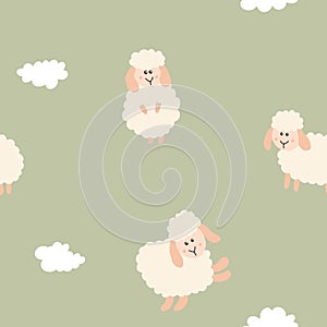 Cute Sheep Seamless Pattern, Cartoon Background vector Illustration