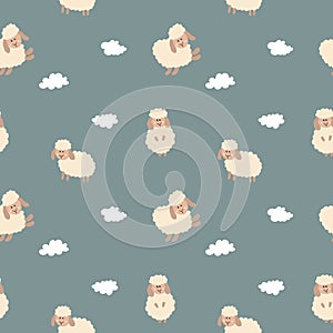 Cute Sheep Seamless Pattern, Cartoon Background vector Illustration