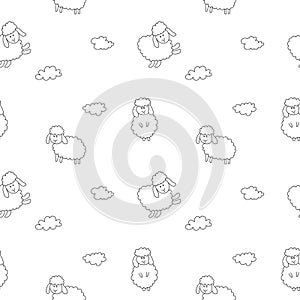 Cute Sheep Seamless Pattern, Cartoon Background vector Illustration