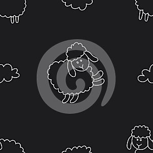 Cute Sheep Seamless Pattern, Cartoon Background vector Illustration