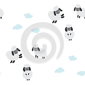 Cute Sheep Seamless Pattern, Cartoon Background vector Illustration