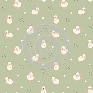 Cute Sheep Seamless Pattern, Cartoon Background vector Illustration