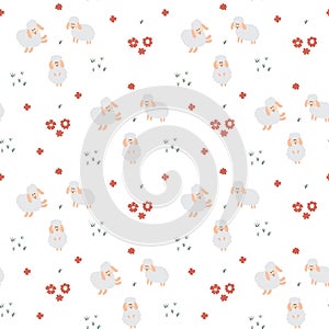 Cute Sheep Seamless Pattern, Cartoon Background vector Illustration