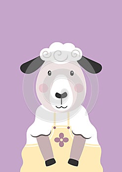 Cute sheep in yellow dress. Cartoon character.