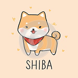 Cute Shiba Inu dog cartoon hand drawn style