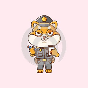 Cute shiba inu dog police officer uniform cartoon animal character mascot icon flat style illustration concept