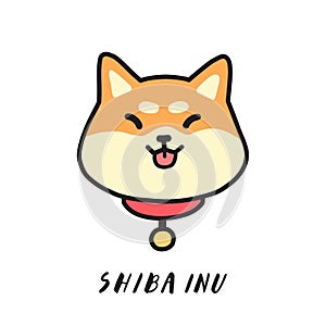 Cute shiba inu`s head with tongue outside vector illustration.