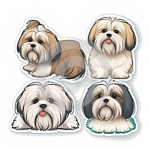 Cute shih tzu dog stickers set. Vector illustration.