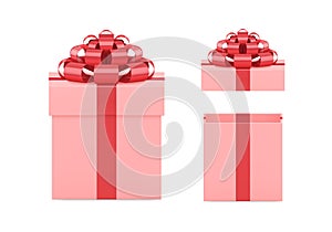Cute shiny girlish pink gift box package with open and closed cap for Women day isometric vector