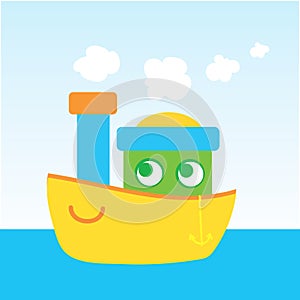 Cute Ship Swim in Sea Kid Graphic Illustration