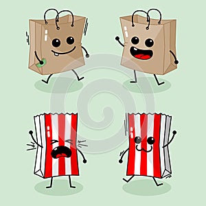 Cute shopping and food bag mascot cartoon vector