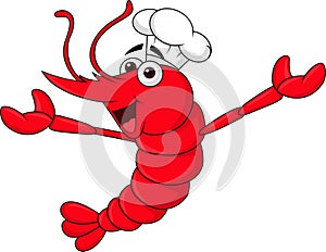 Cute shrimp chef waving