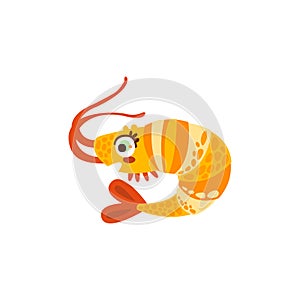 Cute shrimp sea creature hand drawn vector Illustration