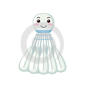 Cute Shuttlecock icon in kawaii style isolated on white background