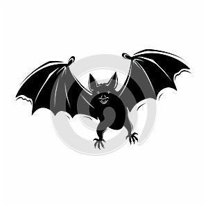 Cute Silhouette Bat Vector Drawing On White Background