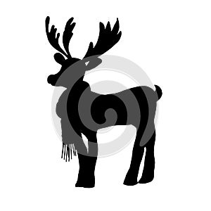 Cute silhouette of Christmas deer in scarf