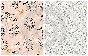 Cute Simple Abstract Garden Print. Pastel Color Floral Seamless Vector Patterns