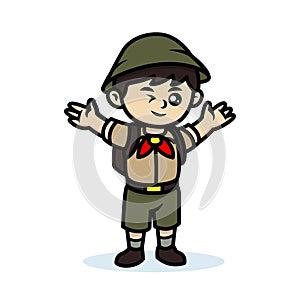 Cute and simple boy scout kids mascot logo design illustration