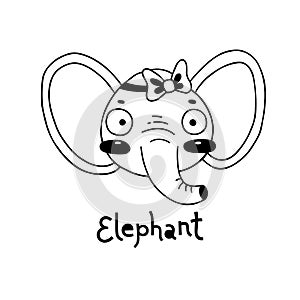 Cute, simple elephant face cartoon style. Vector illustration