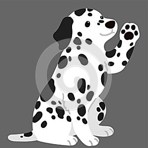 Cute and simple illustration of Dalmatian Dog waving hand flat colored