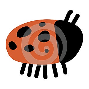 Cute simple naive ladybug with antenna doodle clipart. Hand drawn red spotted insect. Flat color entomology beetle