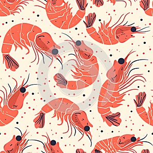 Cute Simple Red Shrimps Seamless Pattern
