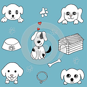 Cute and simple vector illustration of dogs and puppy doodle icons, hand drawn cartoon dogs set