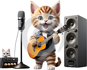 Cute Singer Kitten character design. Ai-Generated.