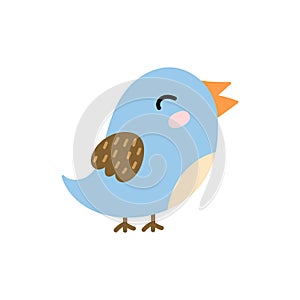 Cute singing blue bird. Funny character isolated element