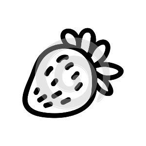 Cute single strawberry fruit clipart. Hand drawn fresh berry monochrome lineart. Seasonal healthy food in flat color